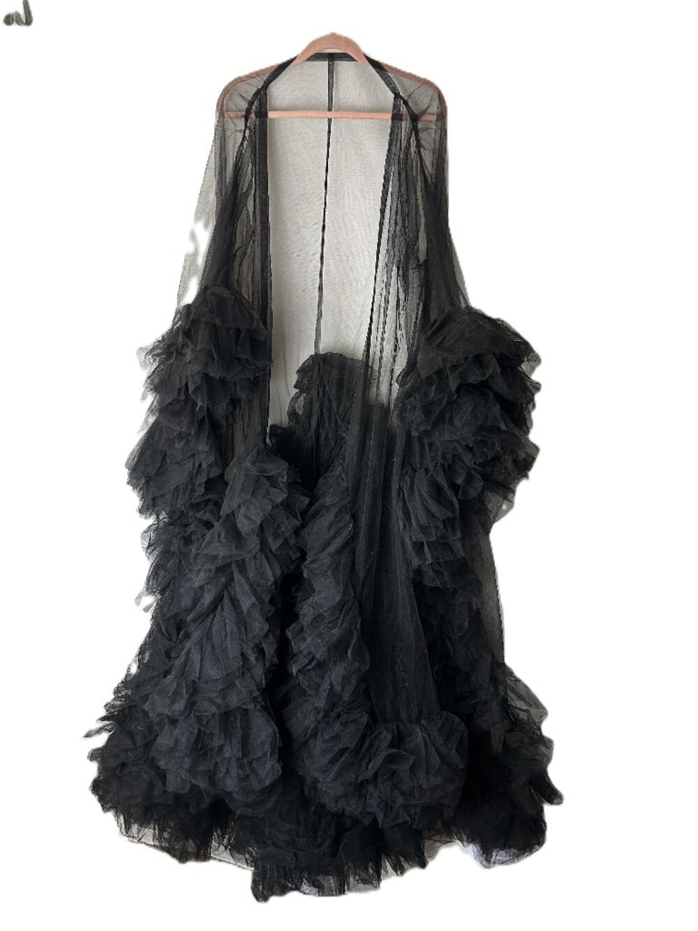 Mesh Ruffled Sheer Cape One Size Black Whimsagoth Witchy